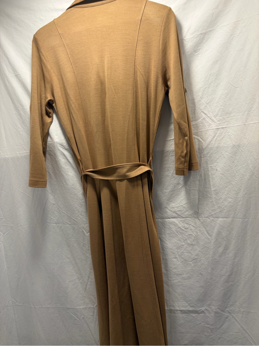 Lauren Ralph Lauren Tan Button-Front Silk blend Belted Shirt Dress - Picture 4 of 13